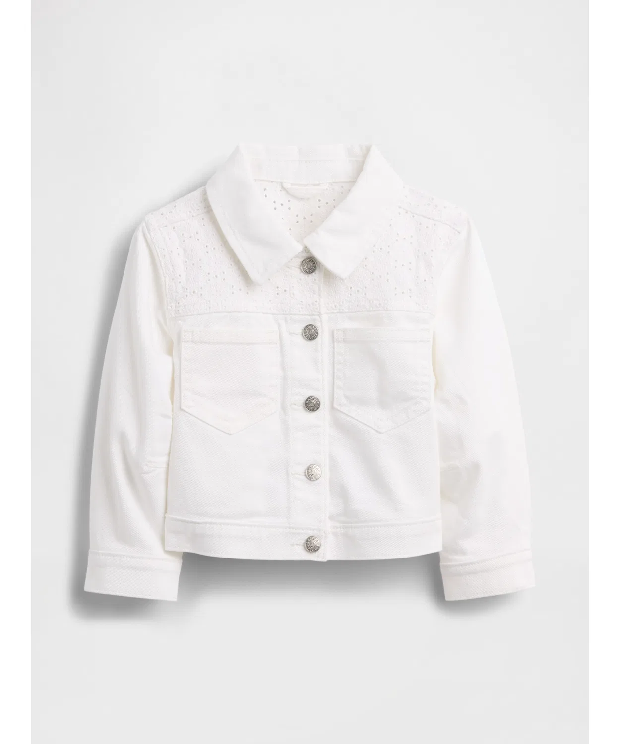 Детская джинсовая куртка с вышивкой Eyelet GAP, Белая — фото 2