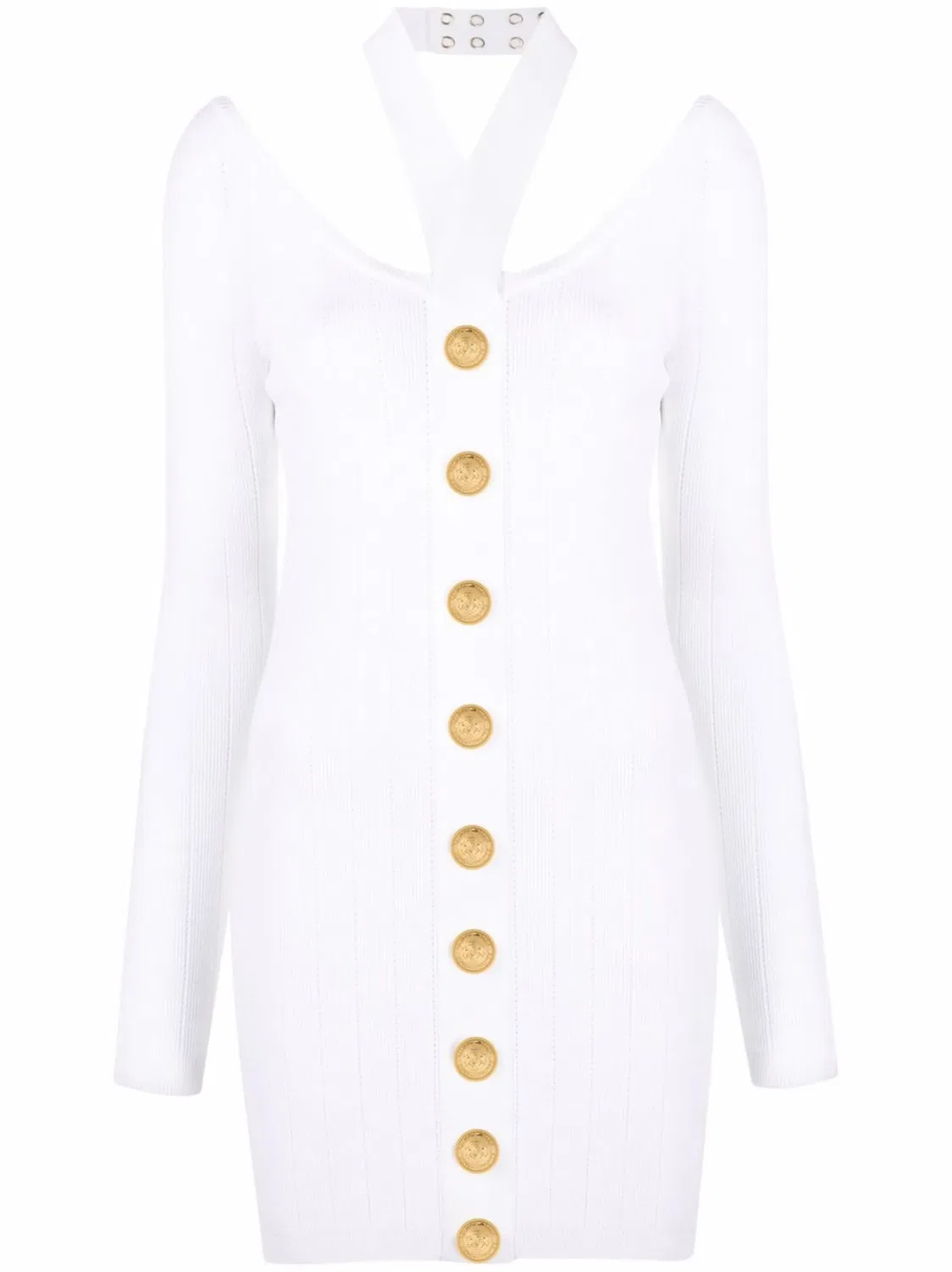 Платье с открытой спиной из трикотажа Balmain, белый