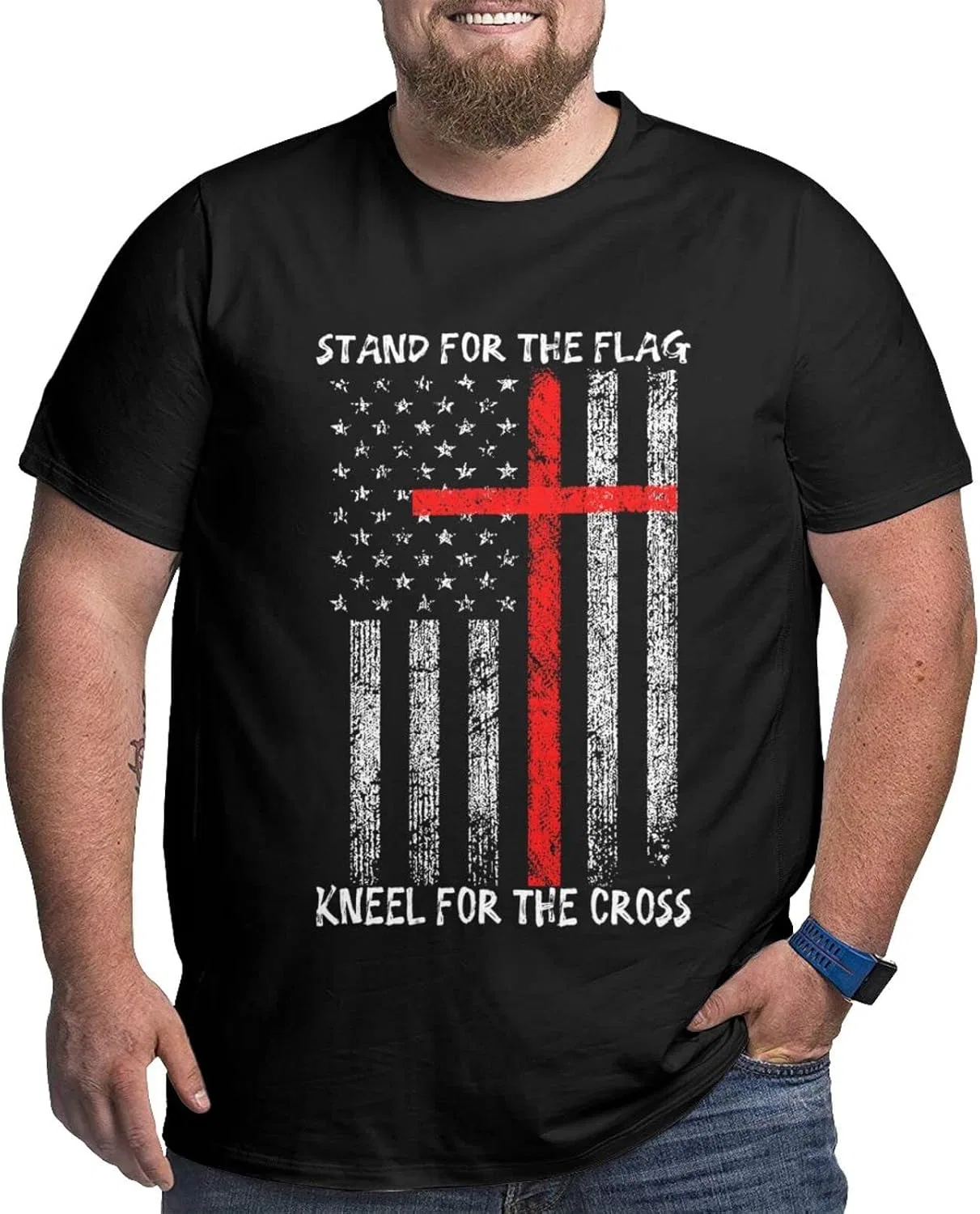 Мужская футболка с принтом Regular Fit, Stand for the Flag Kneel for the Cross