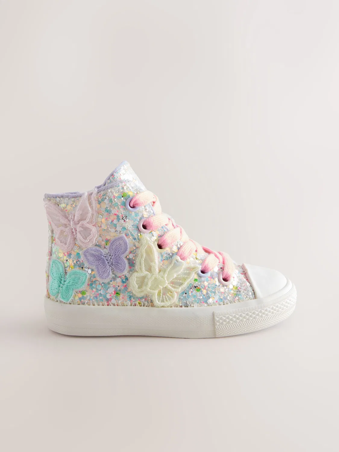 Кроссовки высокие с блестками и бабочками, Multi Pastel Glitter Butterfly Next, мульти пастельный глиттер — фото 3