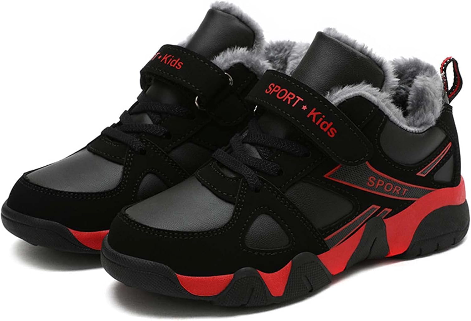 

Зимние кроссовки Eliogn Boys с искусственным мехом, ботильоны на щиколотку, унисекс, теплые высокие спортивные туфли для детей (старшие/младшие), Black/Red
