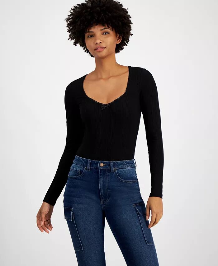 

Боди для юниоров с вырезом в форме сердца и длинными рукавами Self Esteem, черный