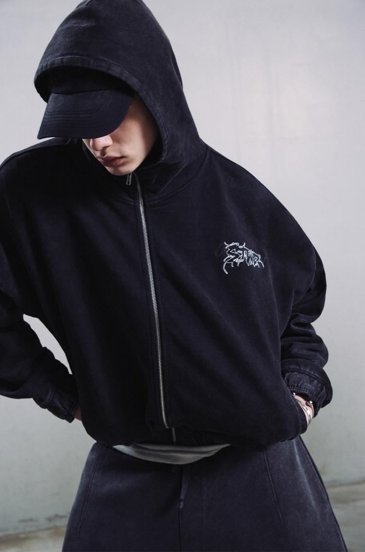 

Толстовка с капюшоном stwd, выстиранная Pull And Bear, серый