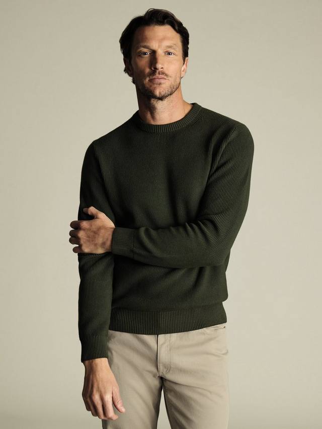 

Хлопковый джемпер с ребристым воротником-гольф Charles Tyrwhitt, Olive Green