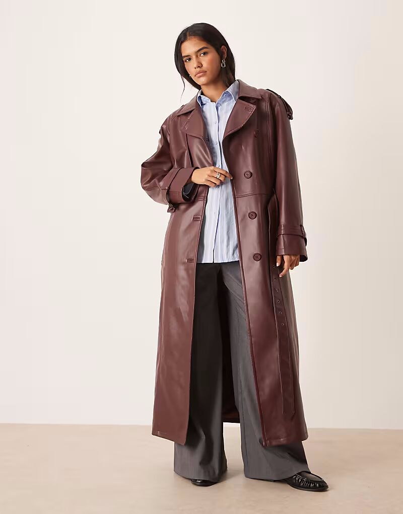 

Пальто свободного кроя из искусственной кожи с приспущенными плечами насыщенного бордового цвета Urbancode