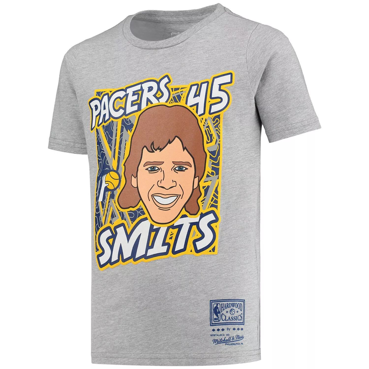 Серая молодежная футболка Mitchell & Ness Rik Smits Indiana Pacers Hardwood Classics King of the Court Player Unbranded — фото 2