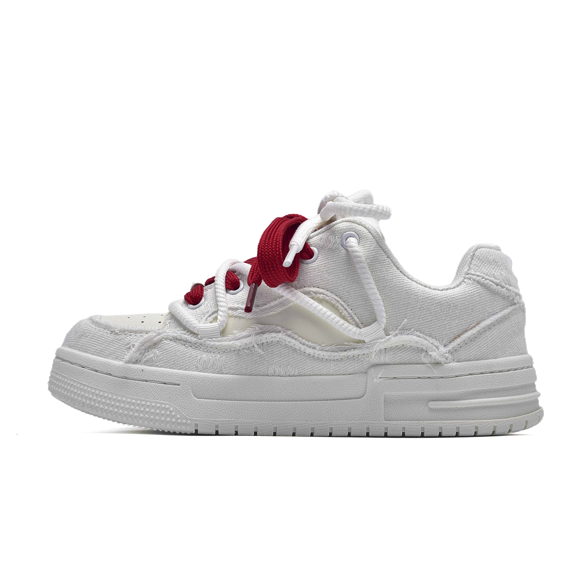 

Износостойкие низкие скейтерские кроссовки Unisex 7 SEVFUN, белый красный mismatched