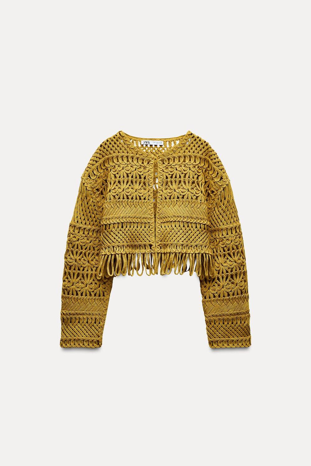 

Короткий кардиган макраме с бахирой ZARA, цвет oil