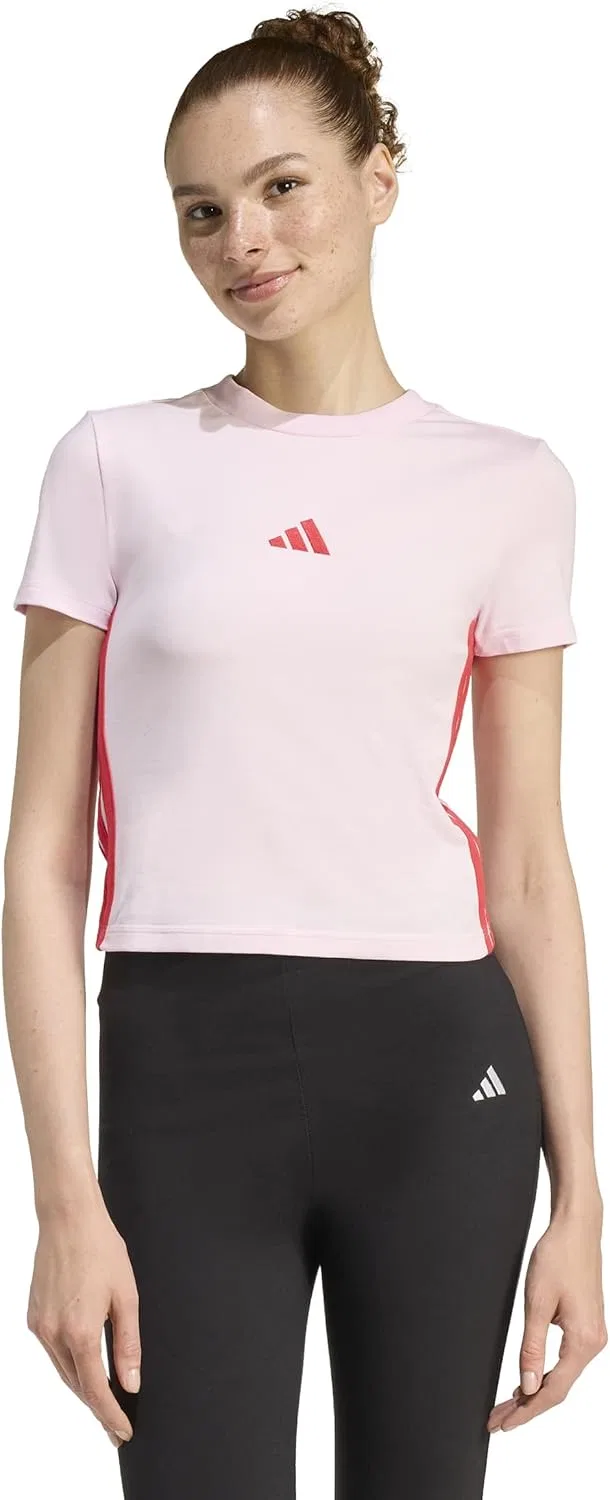 Футболка с 3-полосным дизайном adidas, Clear Pink/Pure Ruby