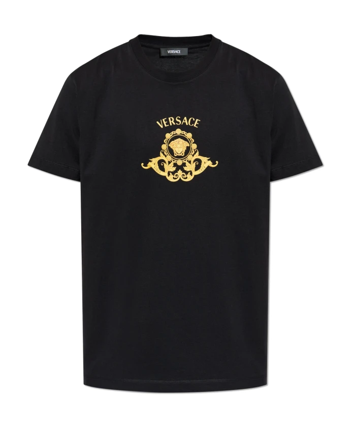 

Облегающая футболка с принтом из хлопкового трикотажа. Versace, черный