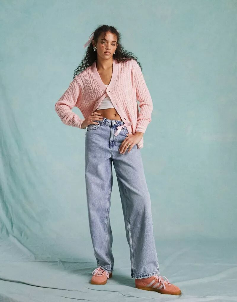 

Широкие джинсы Miss Selfridge с кислотной потертостью