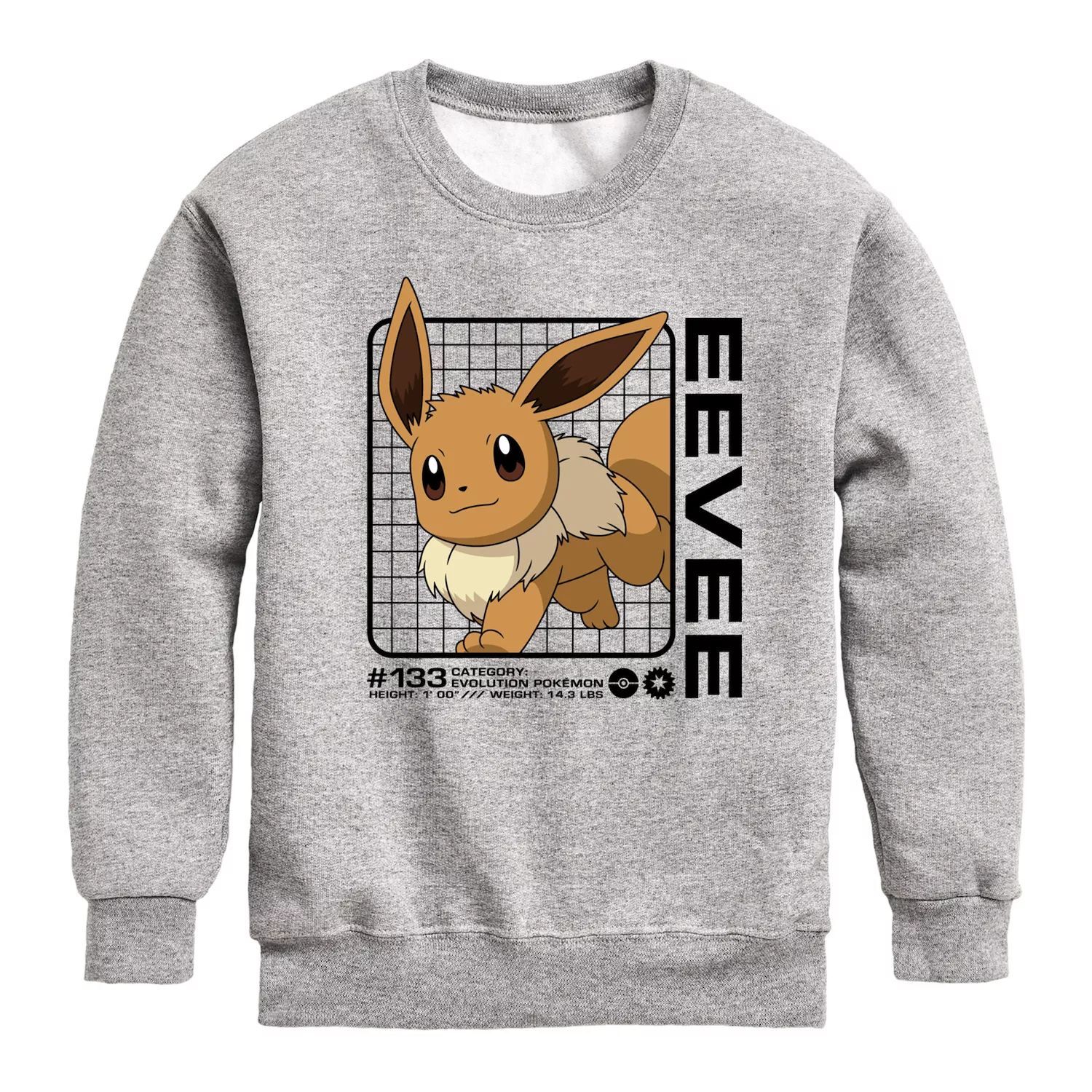 

Флисовая толстовка с рисунком Pokemon Eevee Stats для мальчиков 8–20 лет Licensed Character, серый