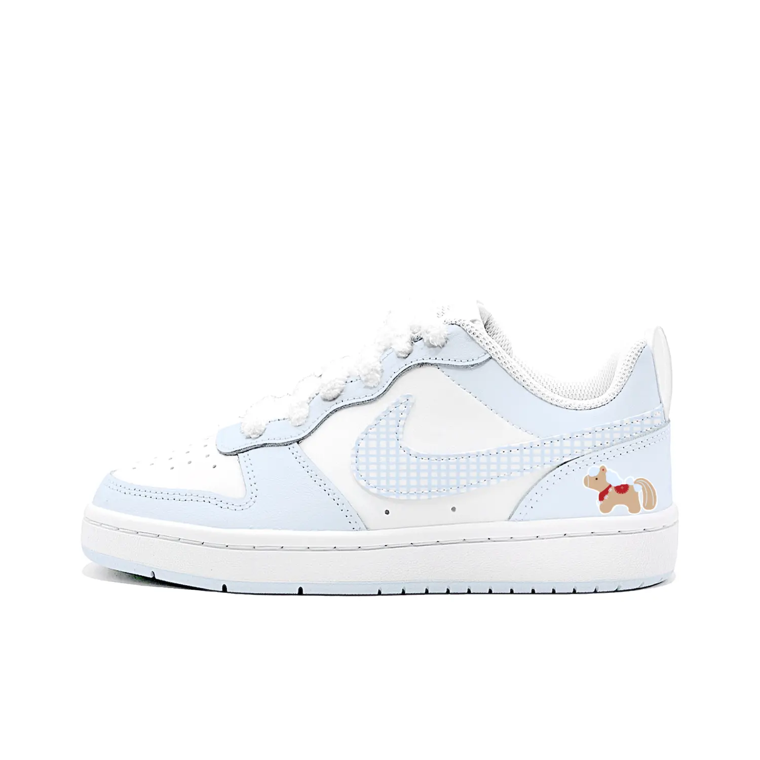 

Nike Детские низкие скейтбордистские кроссовки Court Borough Pony And Plaid, производства Pony, с противоскользящей амортизацией, светло-голубого цвета