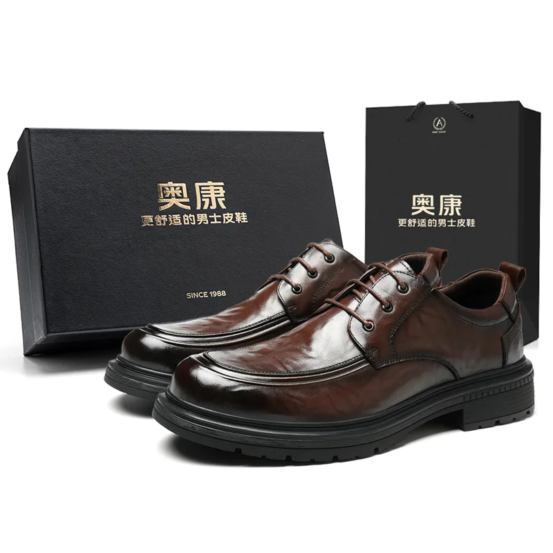 Кожаные повседневные туфли для мужчин AOKANG, Premium Feel-Brown (Standard Leather Shoe Size, Slim Feet Suggestion: Size Down One Size)