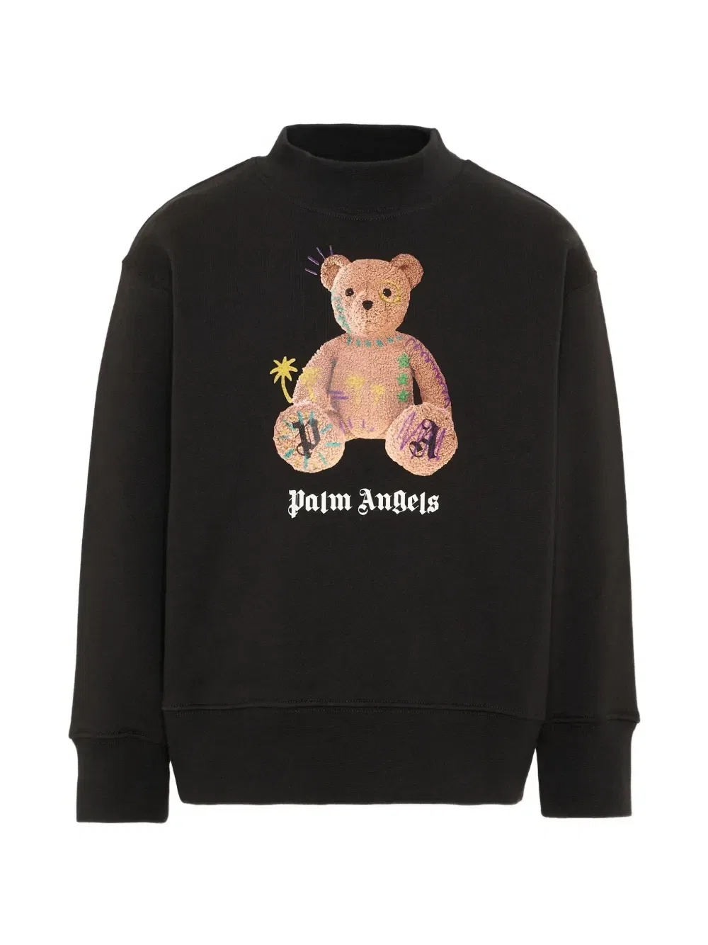 Хлопковый свитшот с принтом медведя Palm Angels Kids, черный