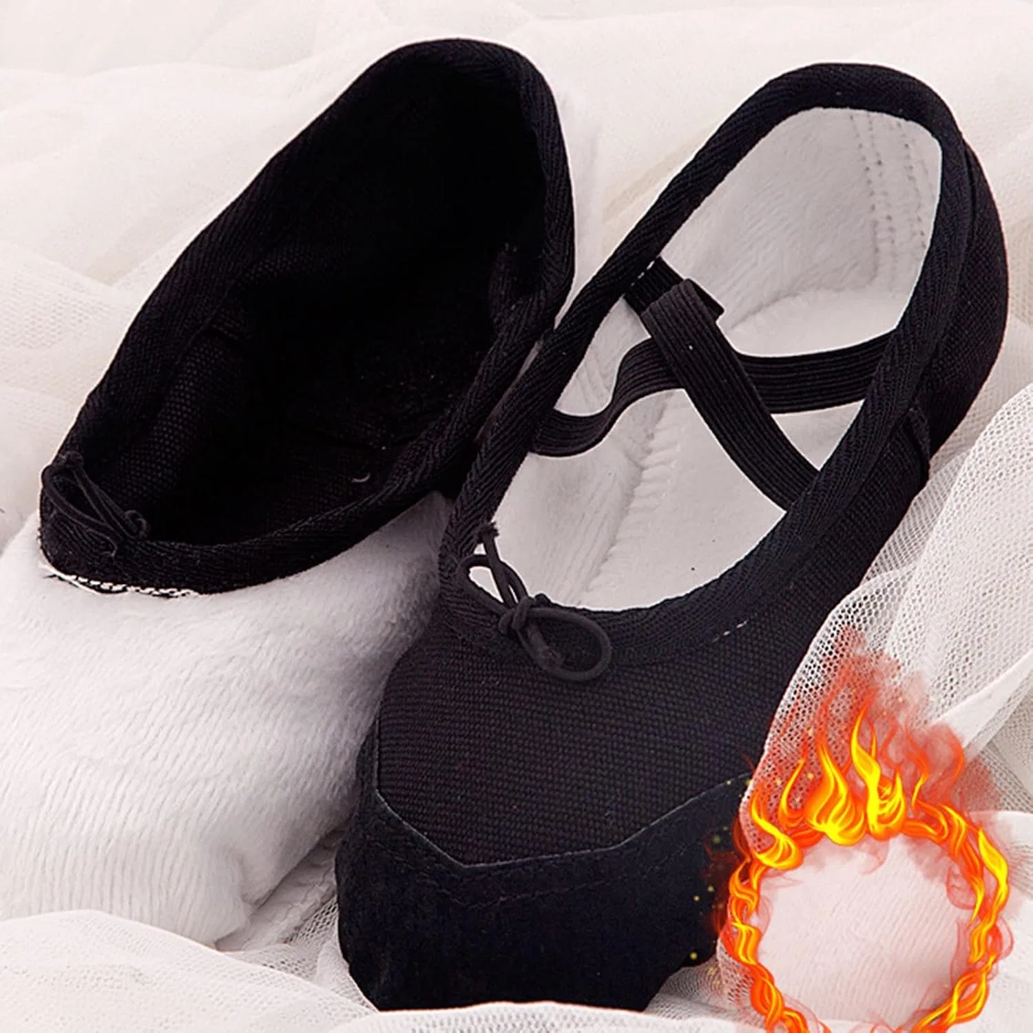 Детские балетки для девочек с принтом Canvas Ballet Dance Shoes Girls Split Sole Ballet Shoes Performance Yoga Slippers Professiona𝐥 Ballerina Flat𝐬, Black — фото 2