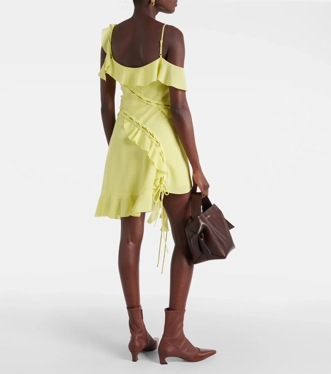 Асимметричное мини-платье с оборками Acne Studios, желтый — фото 3