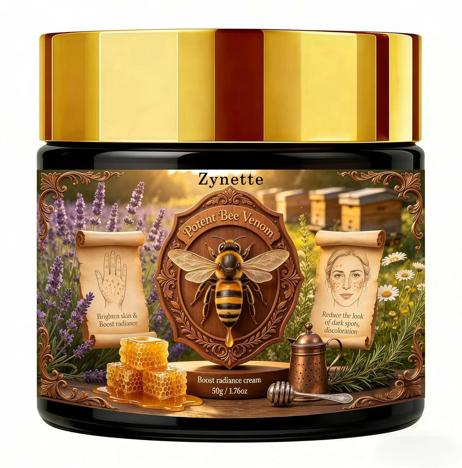 Крем для лица Potent Bee Venom Boost Radiance, Zynette, золотой, 50 г