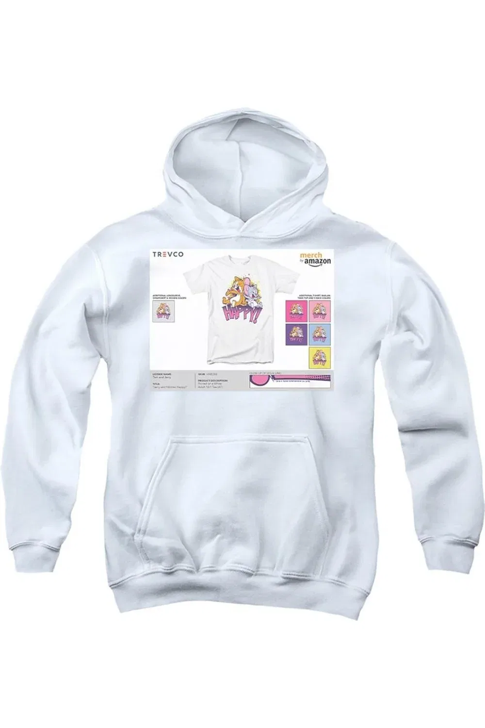 Детское худи с капюшоном с принтом Tom And Jerry Jerry And Nibbles Happy! Gildan, White