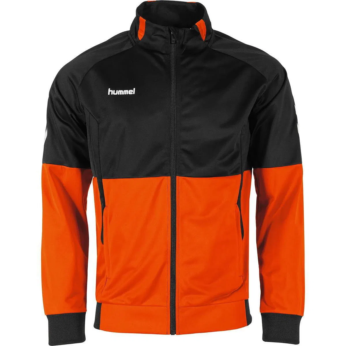 Детская тренировочная куртка с цветными вставками Colorblock Hummel, Lehmorange Schwarz — фото 2