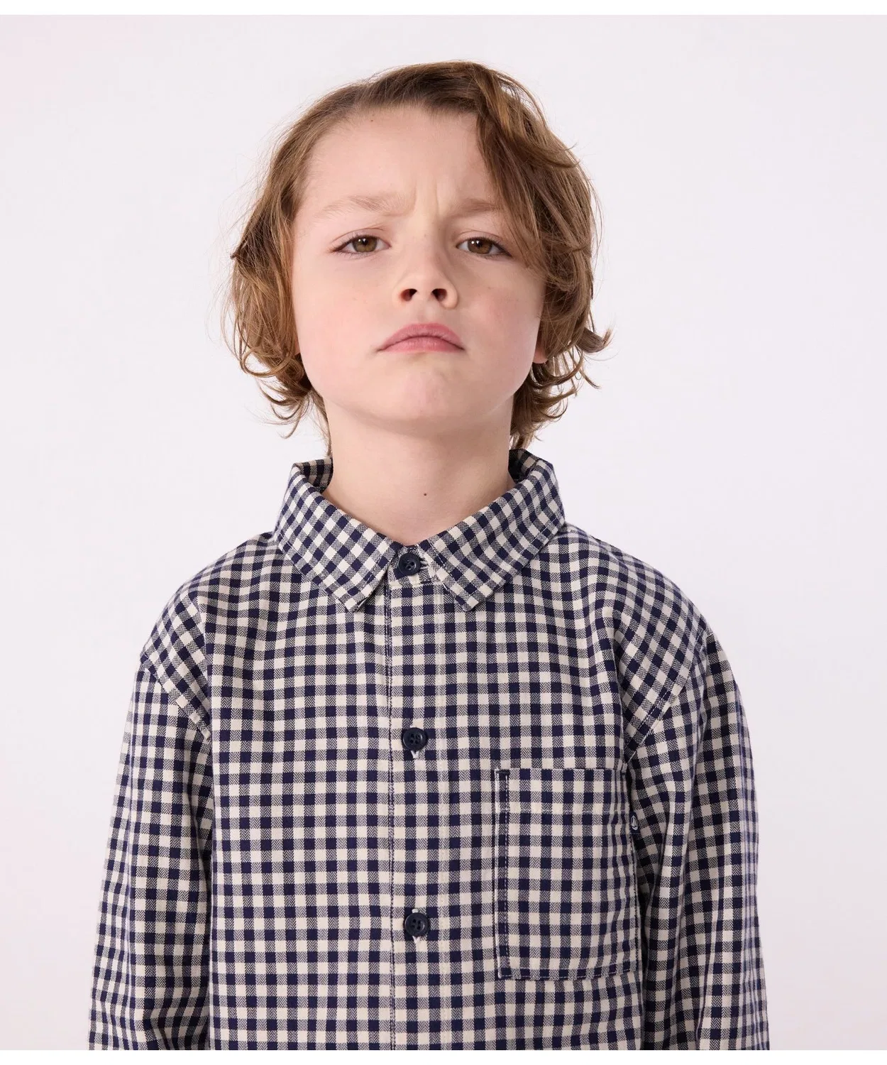 Детская рубашка с длинным рукавомв клетку PETIT BATEAU, White×Blue — фото 4