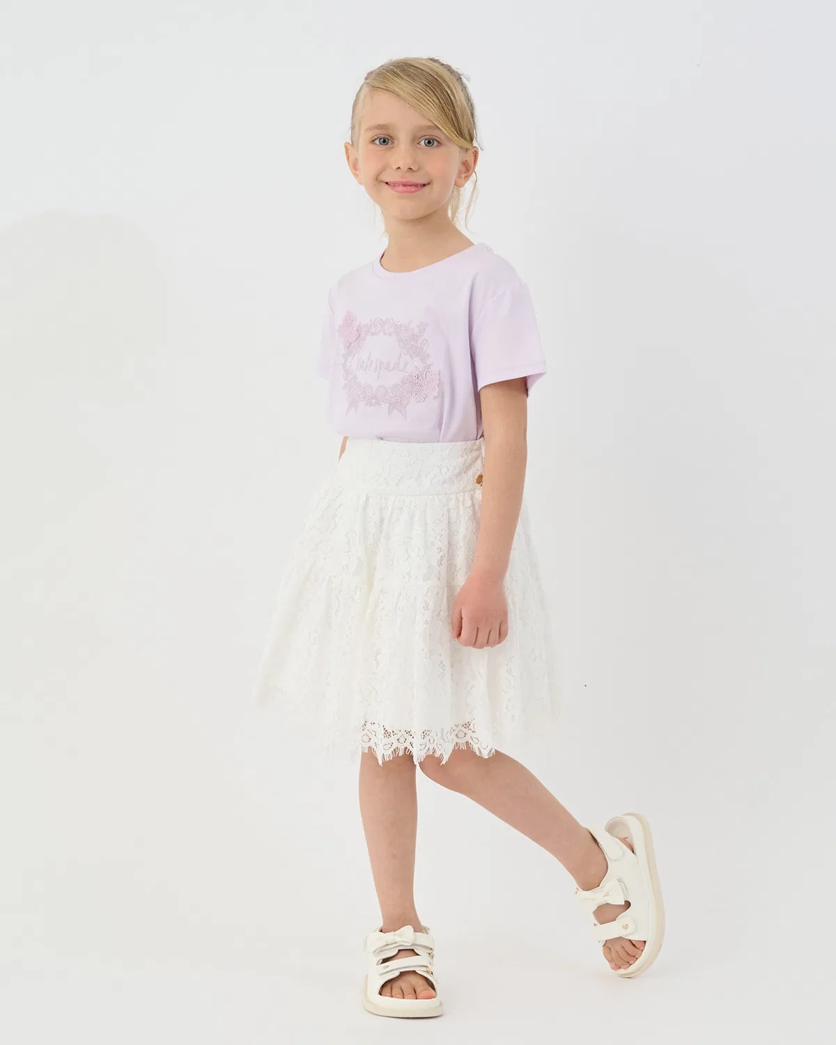 Детская юбка миди из кружева с цветочным принтом, kate spade new york kids, Сакс Блю — фото 3