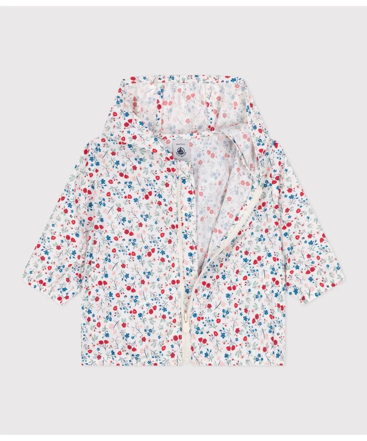 Детская куртка-ветровка с цветочным принтом и капюшоном, модель Sunbreaker PETIT BATEAU, White — фото 2