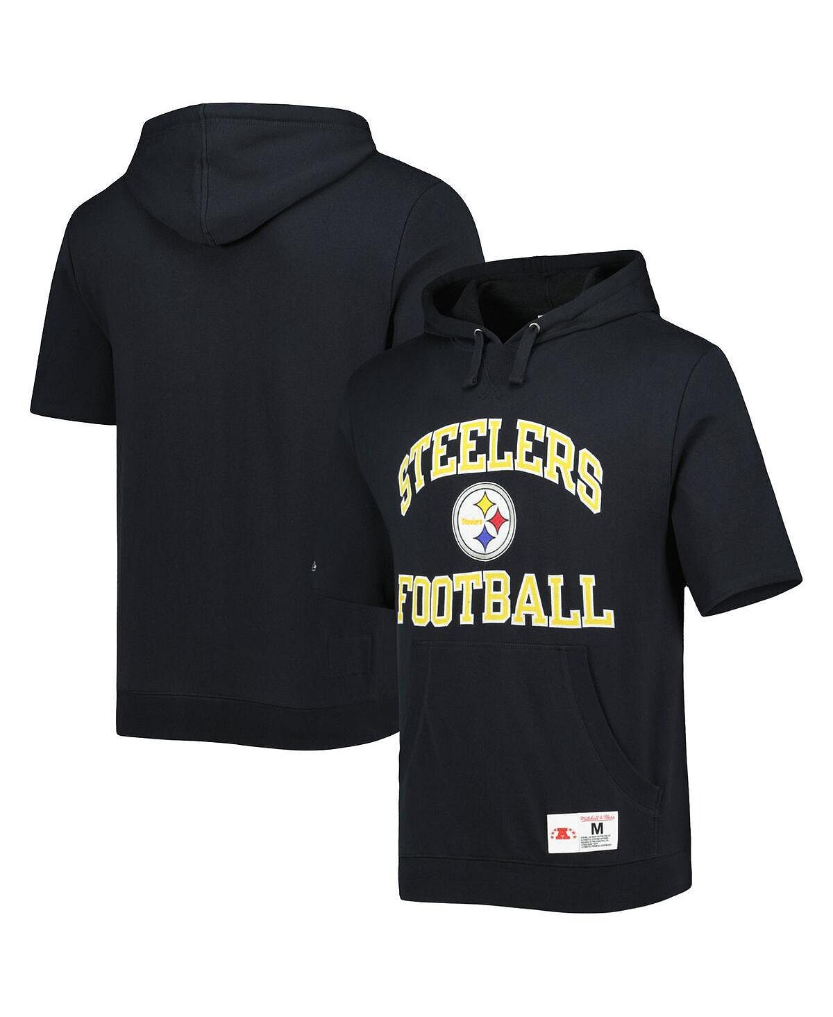 

Мужская черная выстиранная толстовка с коротким рукавом pittsburgh steelers с капюшоном Mitchell & Ness, черный