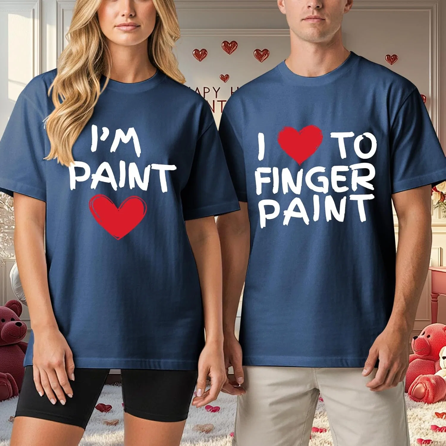 Мужская футболка с принтом сердца Matching Couple Shirts, Dark Blue — фото 2