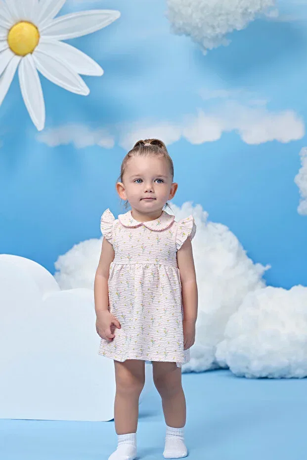 Детское платье для девочек с принтом Floral Print Baby Girl Dress with Ruffled Sleeves Minycenter, Multicolor