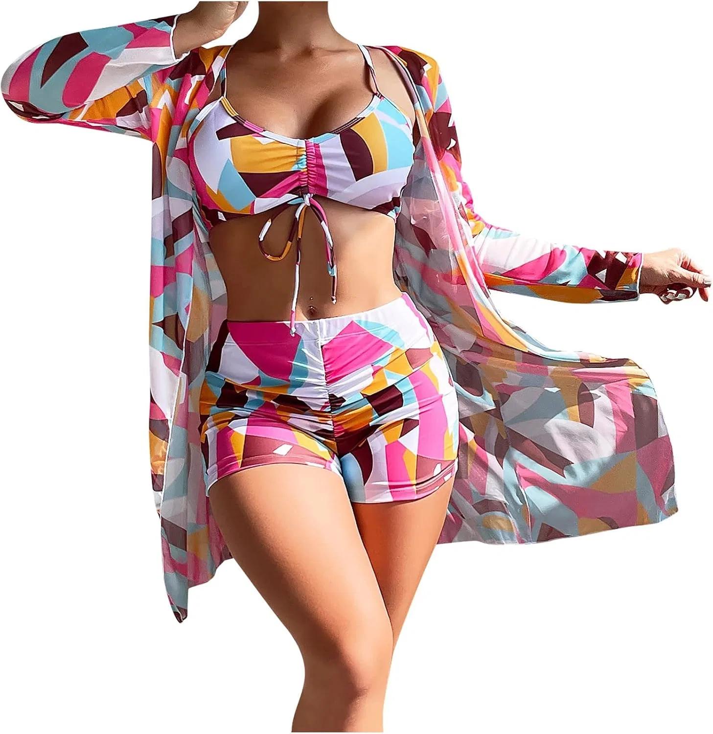 Женский купальный костюм 3 предмета с завязками Hot Pink