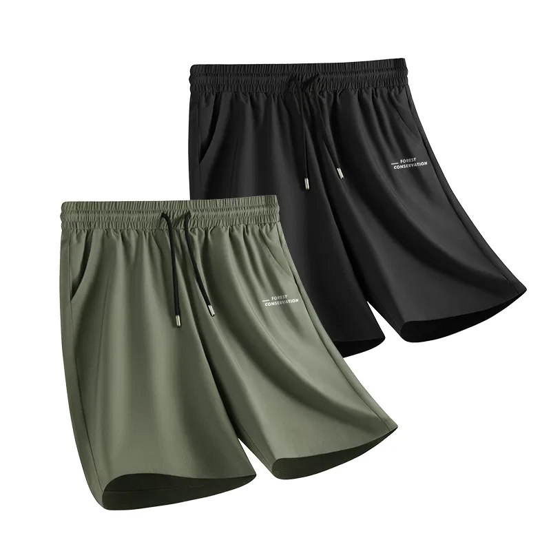 Детские шорты с охлаждающим эффектом комплект 2 шт MINISO, Ice Silk Cooling Army Green (Mb Green Stripes Pants Logo)+Black (Mb Green Stripes Pants Logo)