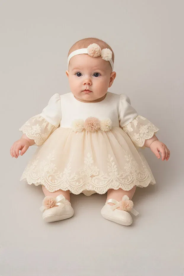 Детский комплект платьев с кружевом Mimosa Cherub Baby, Beige