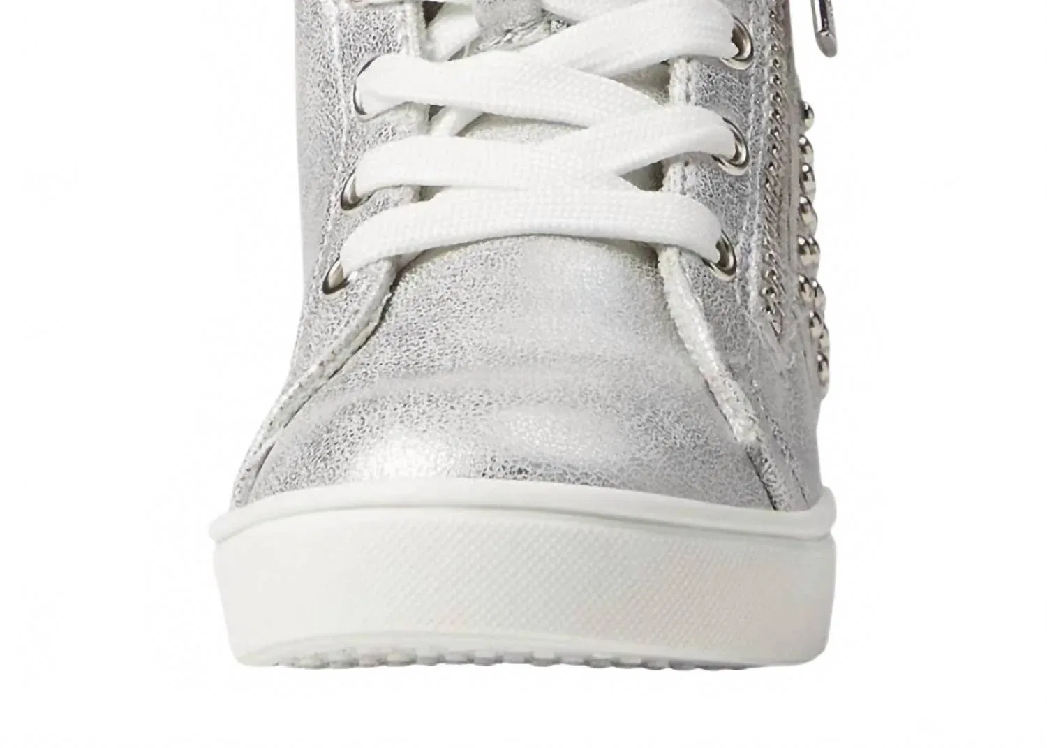 Детские высокие кроссовки для девочек на шнуровке Ivette Nina, Silver Distressed Metallic — фото 3
