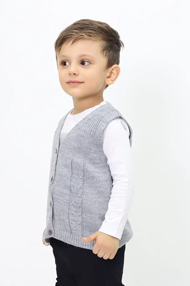 Детский кардиган с пуговицами, хлопковый, Baby buttoned knitwear cardigan & vest, Cloudy Kids, Gray — фото 4