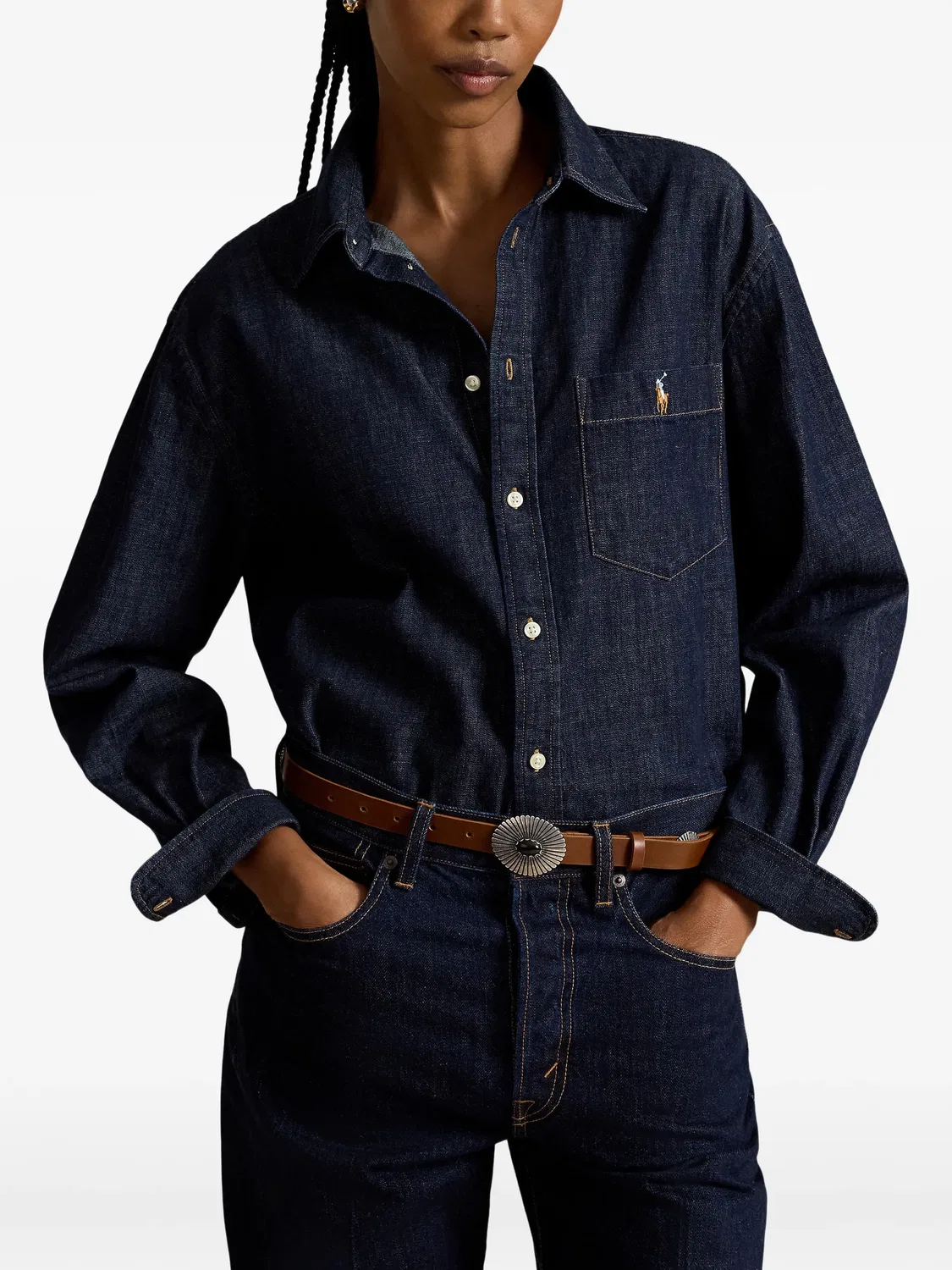 Polo Ralph Lauren Рубашка с вышитым логотипом, джинсовая, синий — фото 2