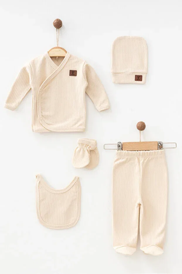 Детский комбинезон для новорожденных хлопковый Organic 5-piece newborn hospital release set with baby report zlm4205 Kuzenler Bebe, Brown