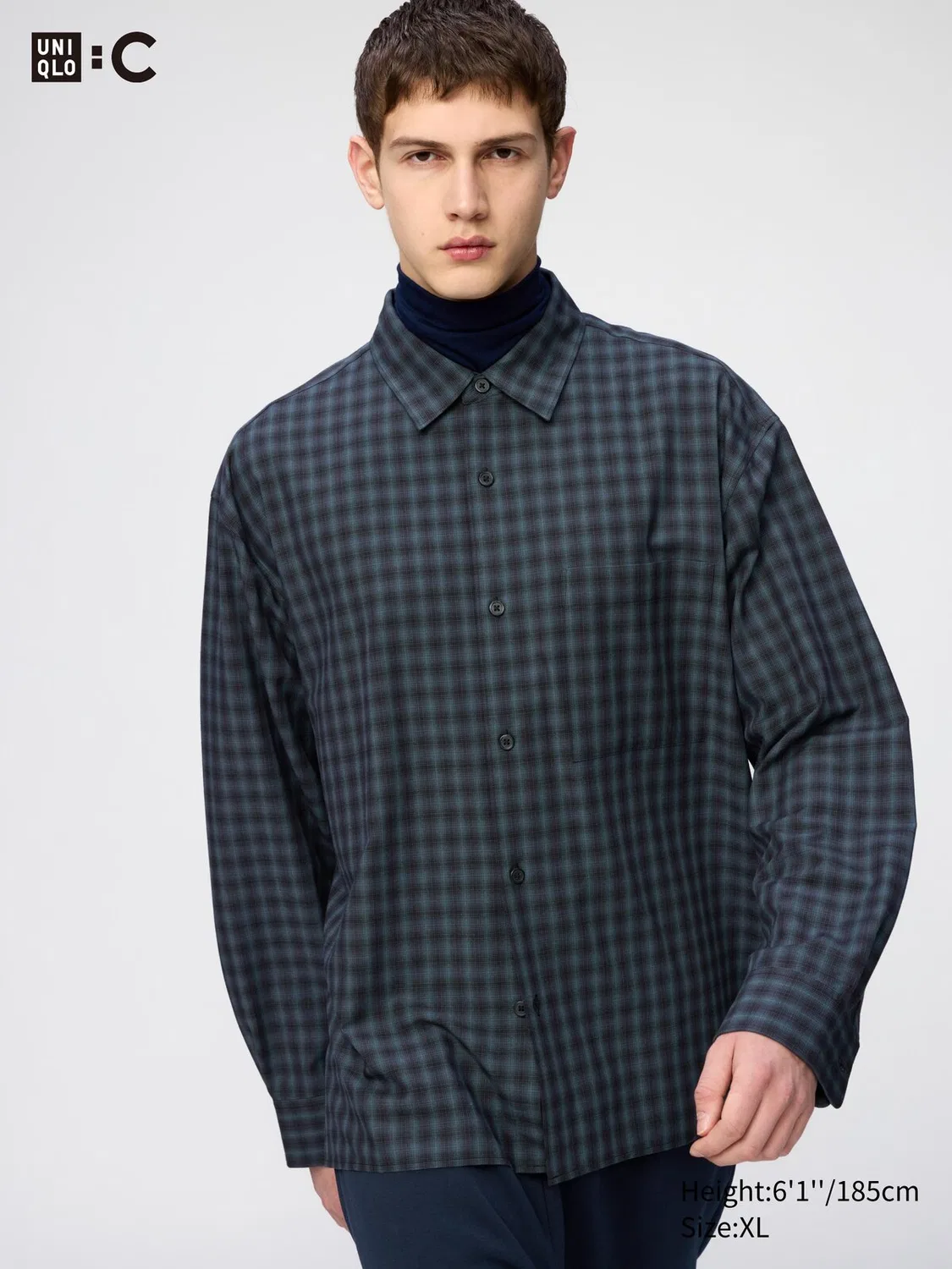Рубашка Uniqlo, мягкая в клетку, для повседневной носки, синий