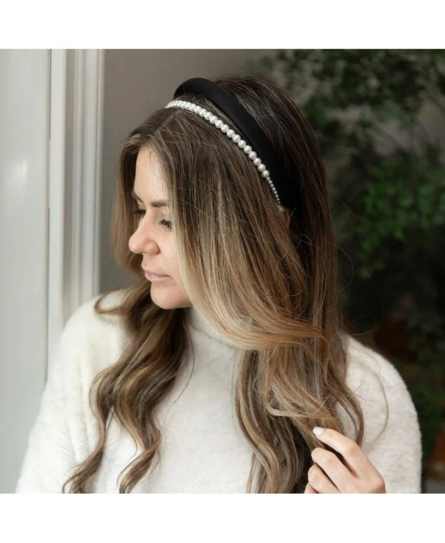 Headbands of Hope Классический комплект из двух повязок на голову - черная и жемчужная — фото 4