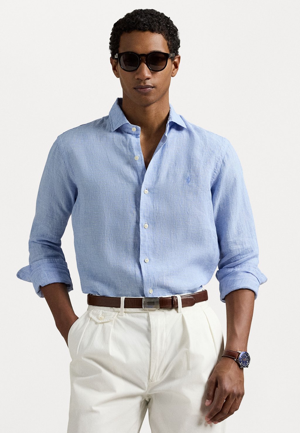 

Рубашка CUSTOM FIT LINEN SHIRT Polo Ralph Lauren, светло-голубой