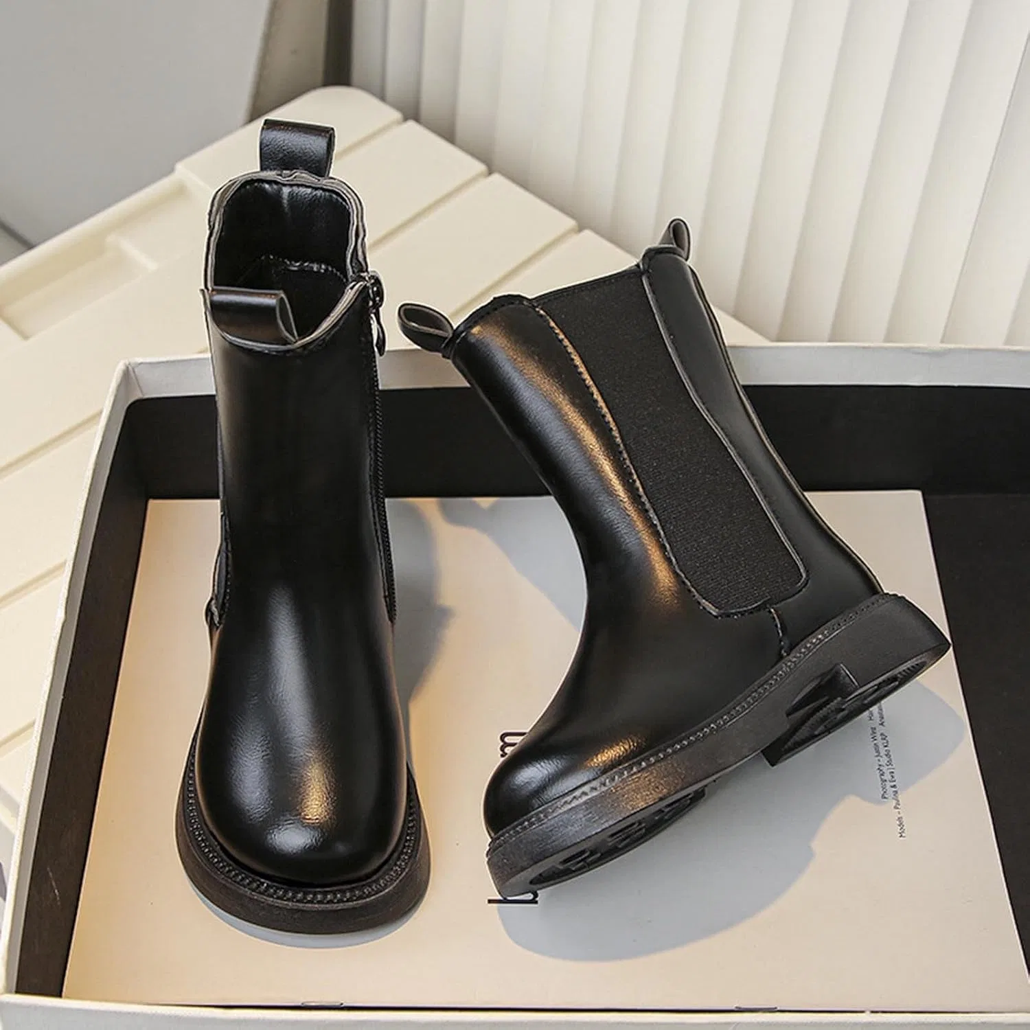 Детские сапоги для девочек с боковой молнией Ctreela, Black — фото 3