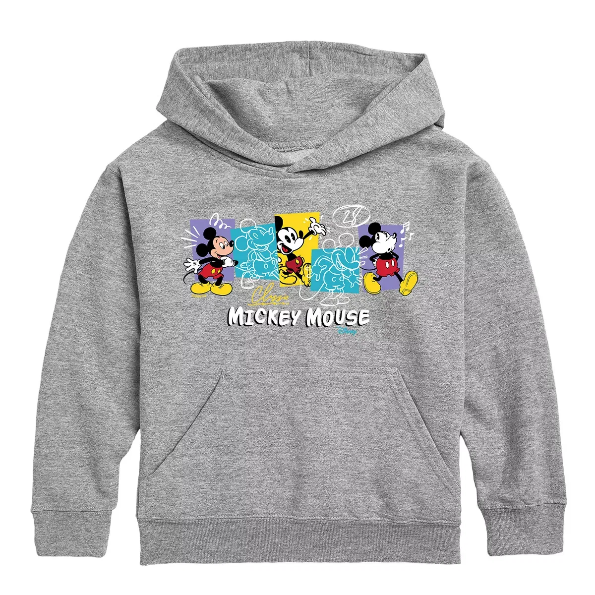 Детское худи с принтом Classic Mickey Mouse Retro Sketches Disney, Athletic Heather