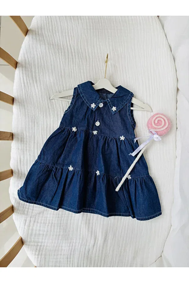 Детское джинсовое платье для девочек с принтом Mbk Garden, Dark Navy Blue — фото 2