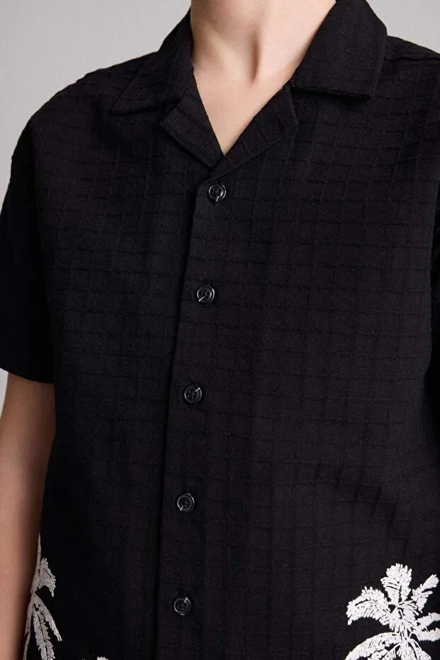 Детская рубашка для мальчиков с принтом Regular fit polo collar tropical patterned short sleeve shirt boys g7700a826sm Defacto, Black Bk81 — фото 3