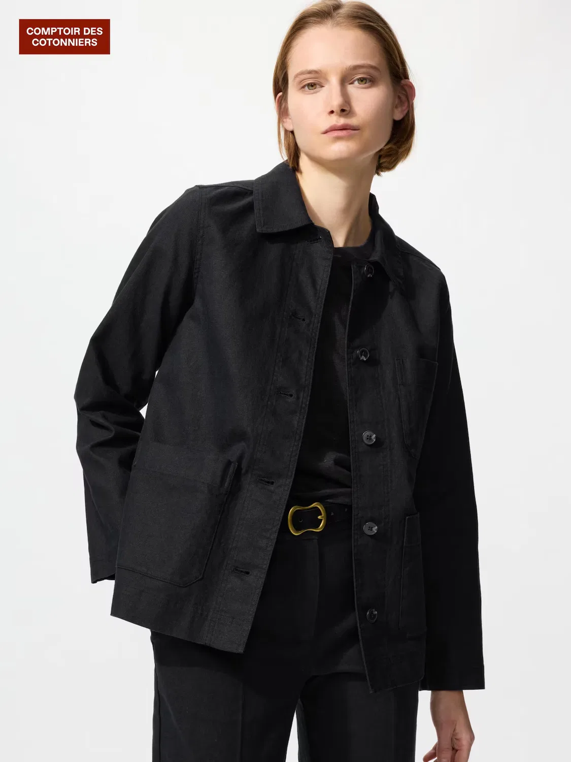Куртка Uniqlo, льняная хлопковая, черный
