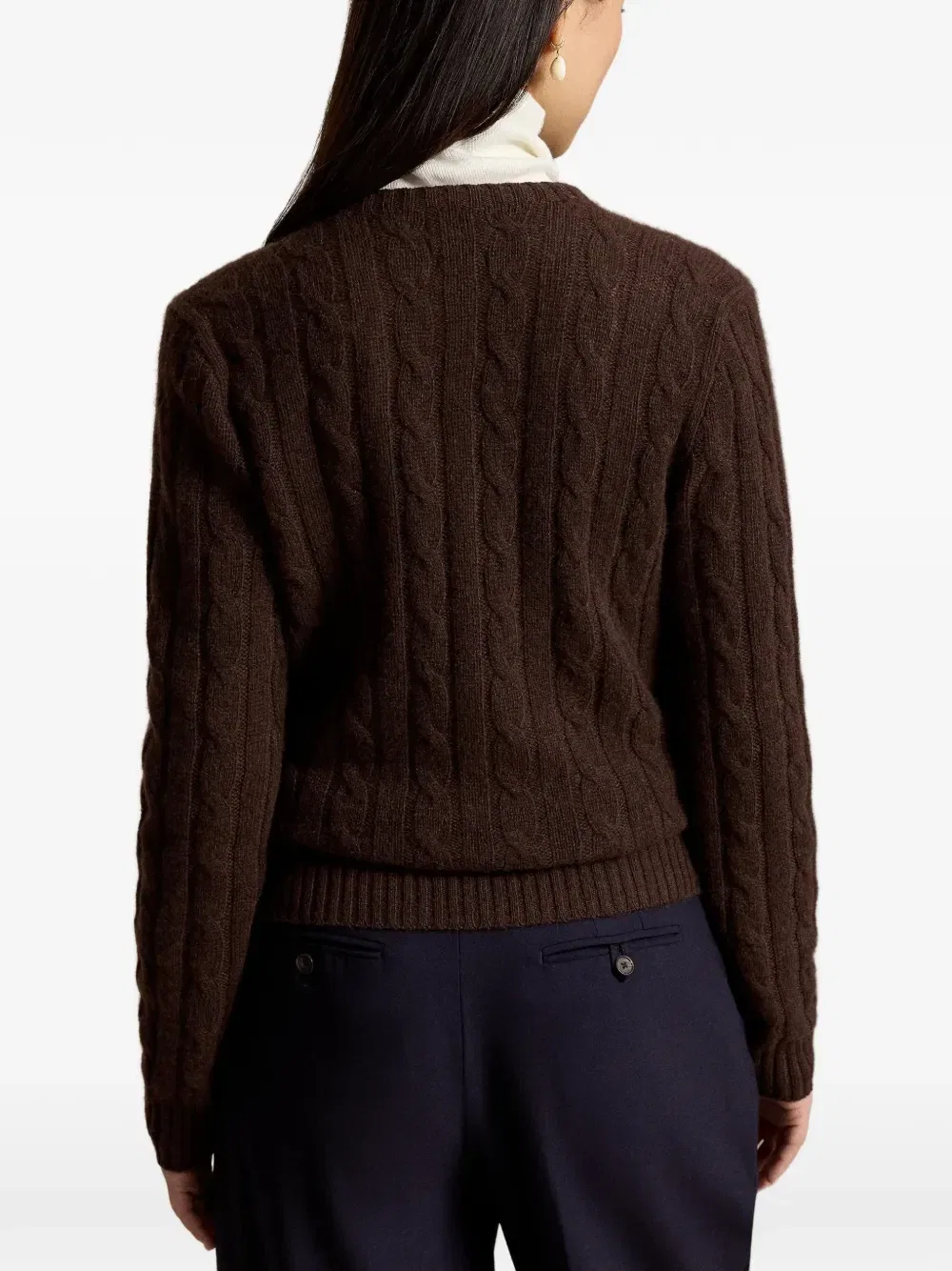 Кашемировый свитер фактурной вязки POLO RALPH LAUREN, коричневый — фото 4