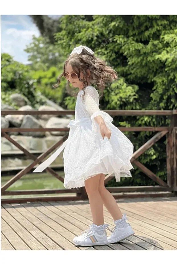 Детское платье для девочек с принтом Princess Model Şenkız, White — фото 4