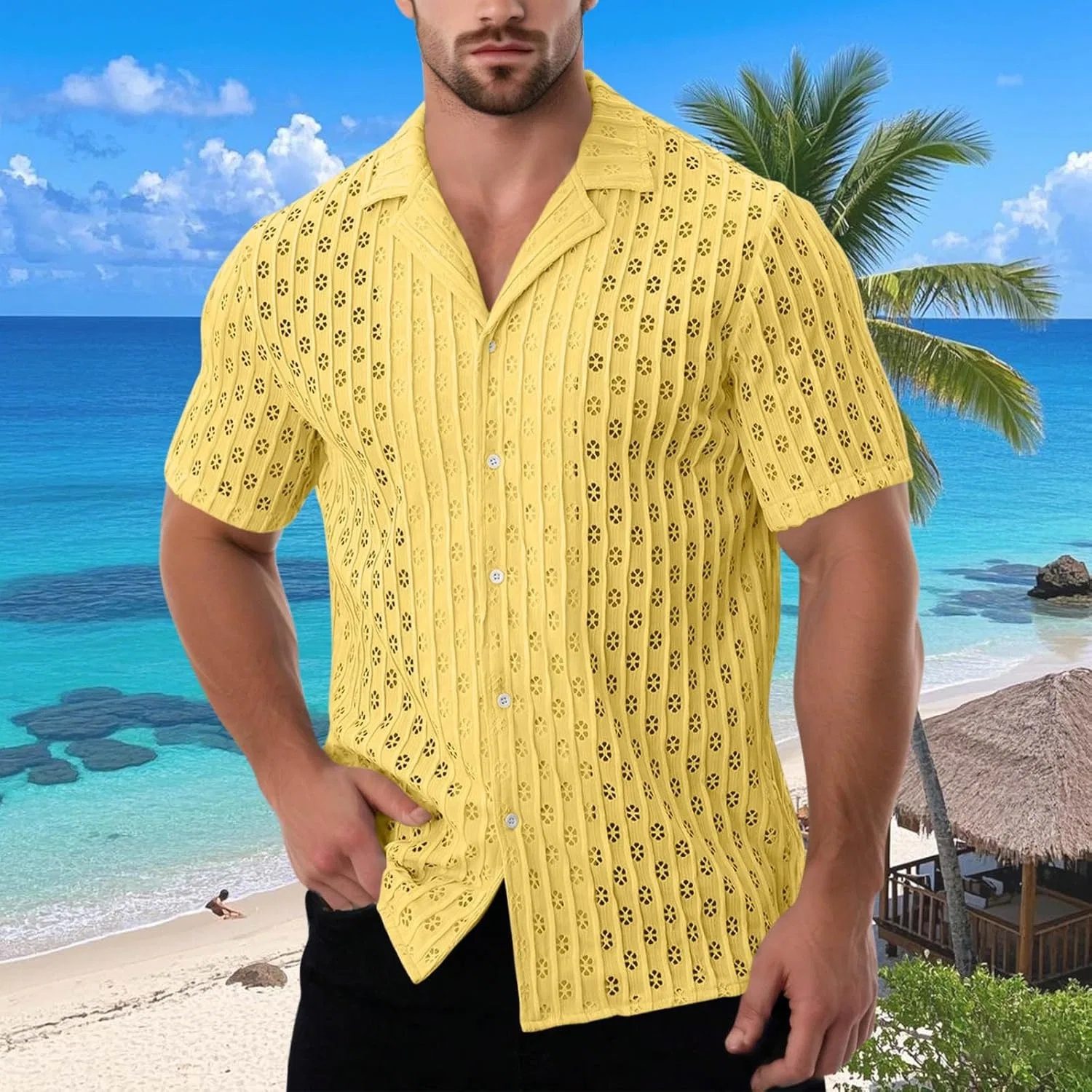 Мужская повседневная рубашка Cuban Guayabera, Yellow — фото 2