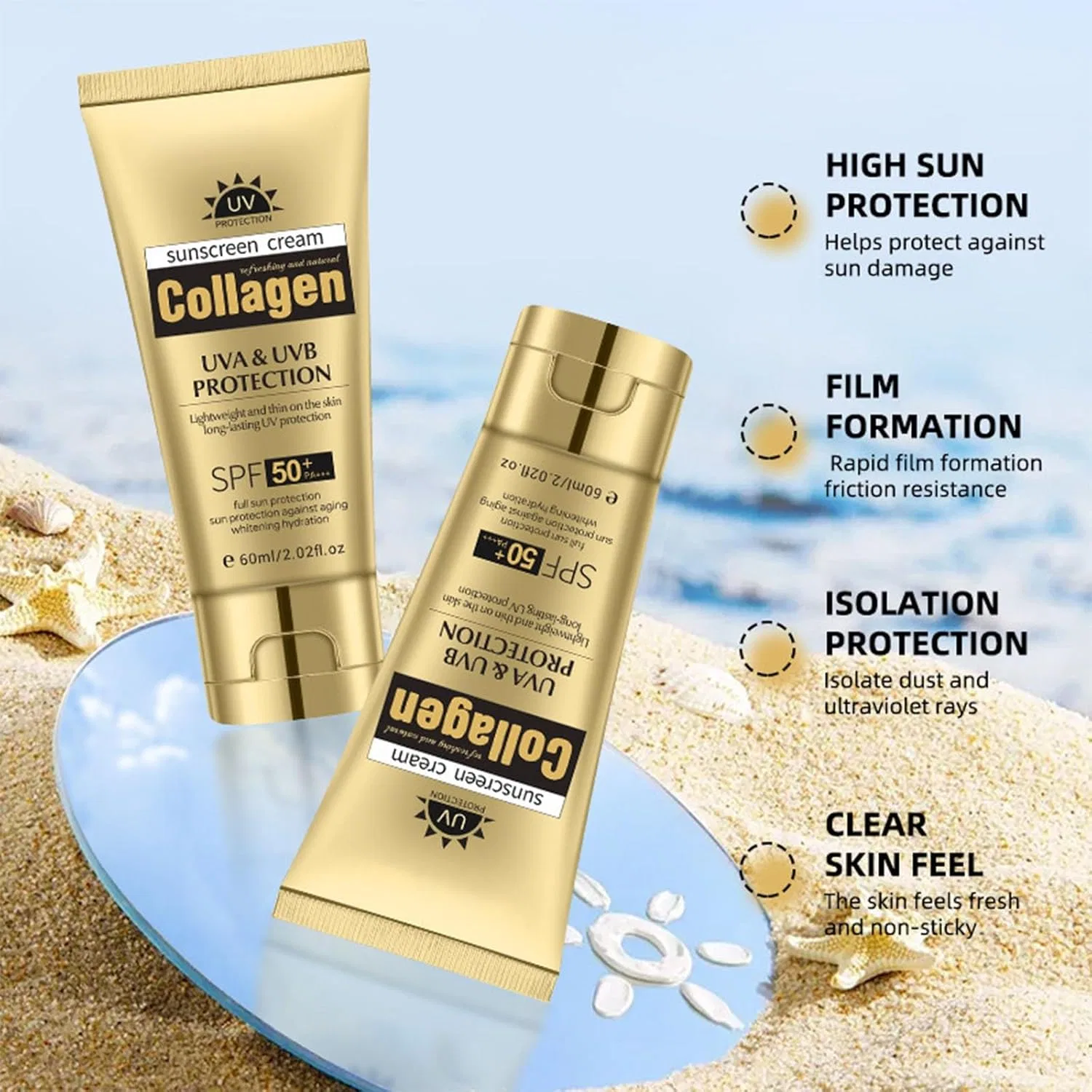 Солнцезащитный крем SPF 50+ с коллагеном, увлажняющий, 60 мл, RadiantRe, 2 шт — фото 4