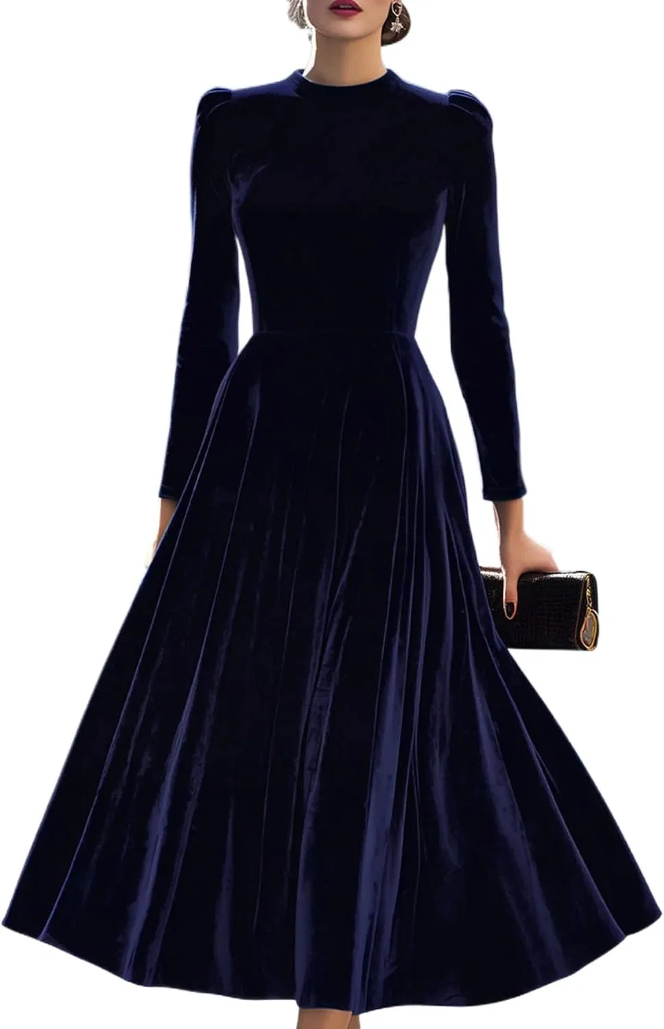 Женское элегантное платье миди из велюра Navy Blue